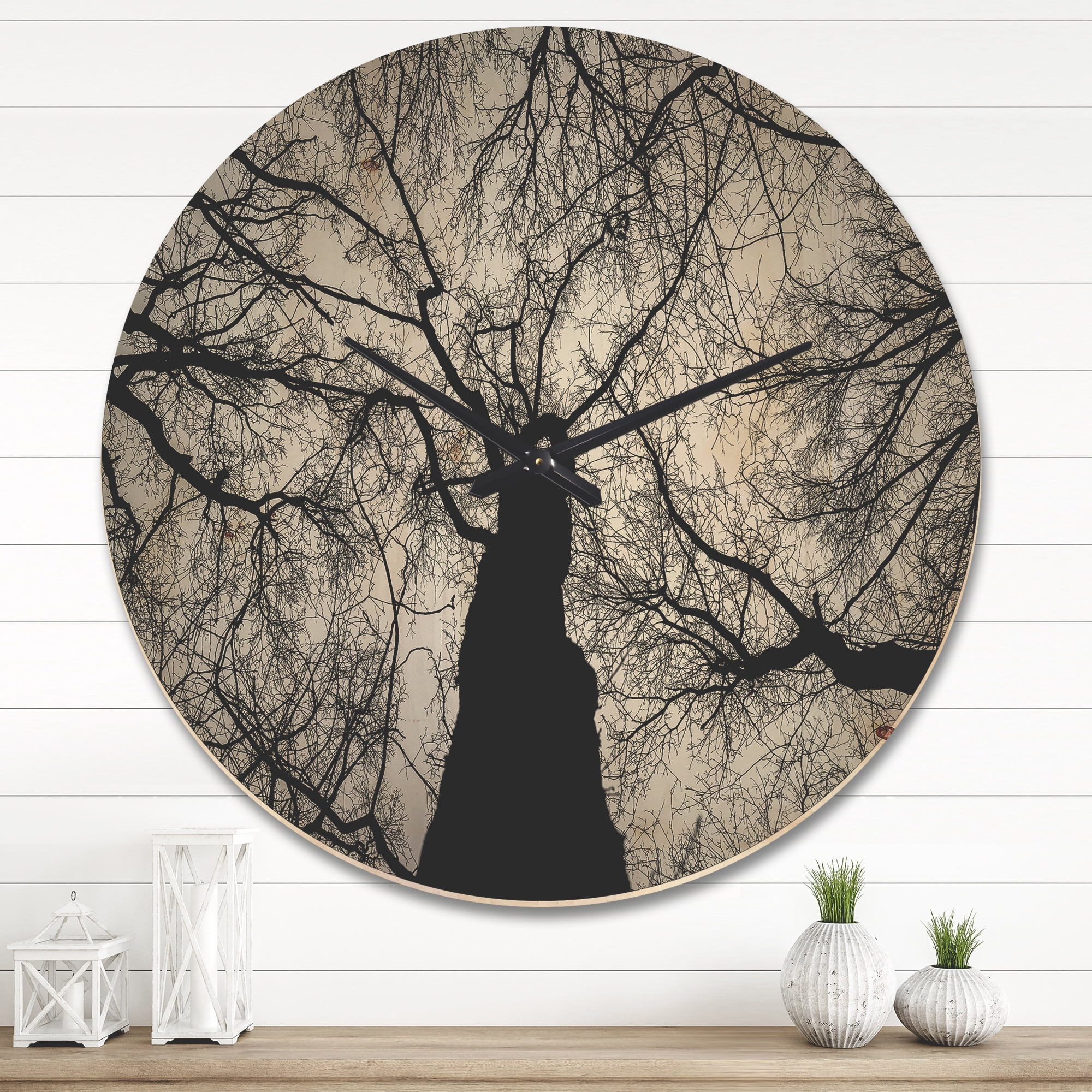 Designart 'Sky View Throught Winter Branches ' Modern Wood Wall Clock