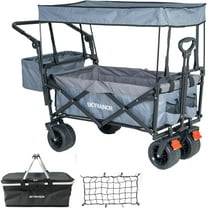 Collapsible Wagon Folding Garden Cart with Removable Canopy Utility Wagon Cart with All-Terrain Wheels Brake Beach Cart for Sand Heavy Duty Beach Wagon for Camping Shopping (Gray)