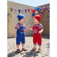 thumbnail image 4 of Cenuakty Baby Boy 4th of July Outfit Patriotic Short Sleeve Striped Romper with Letters Popsicle Embroidery Overalls and Hat, 4 of 9