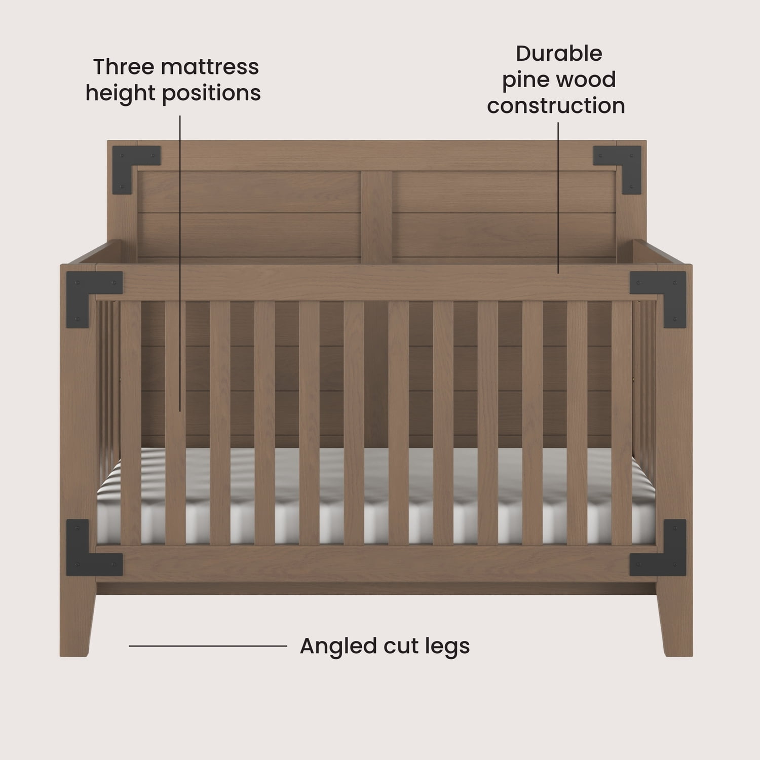 Child Craft Lucas 4 in 1 Convertible Crib Baby Crib Converts to Day Bed Toddler Bed and Full Size Bed 3 Adjustable Mattress Positions Non Toxic