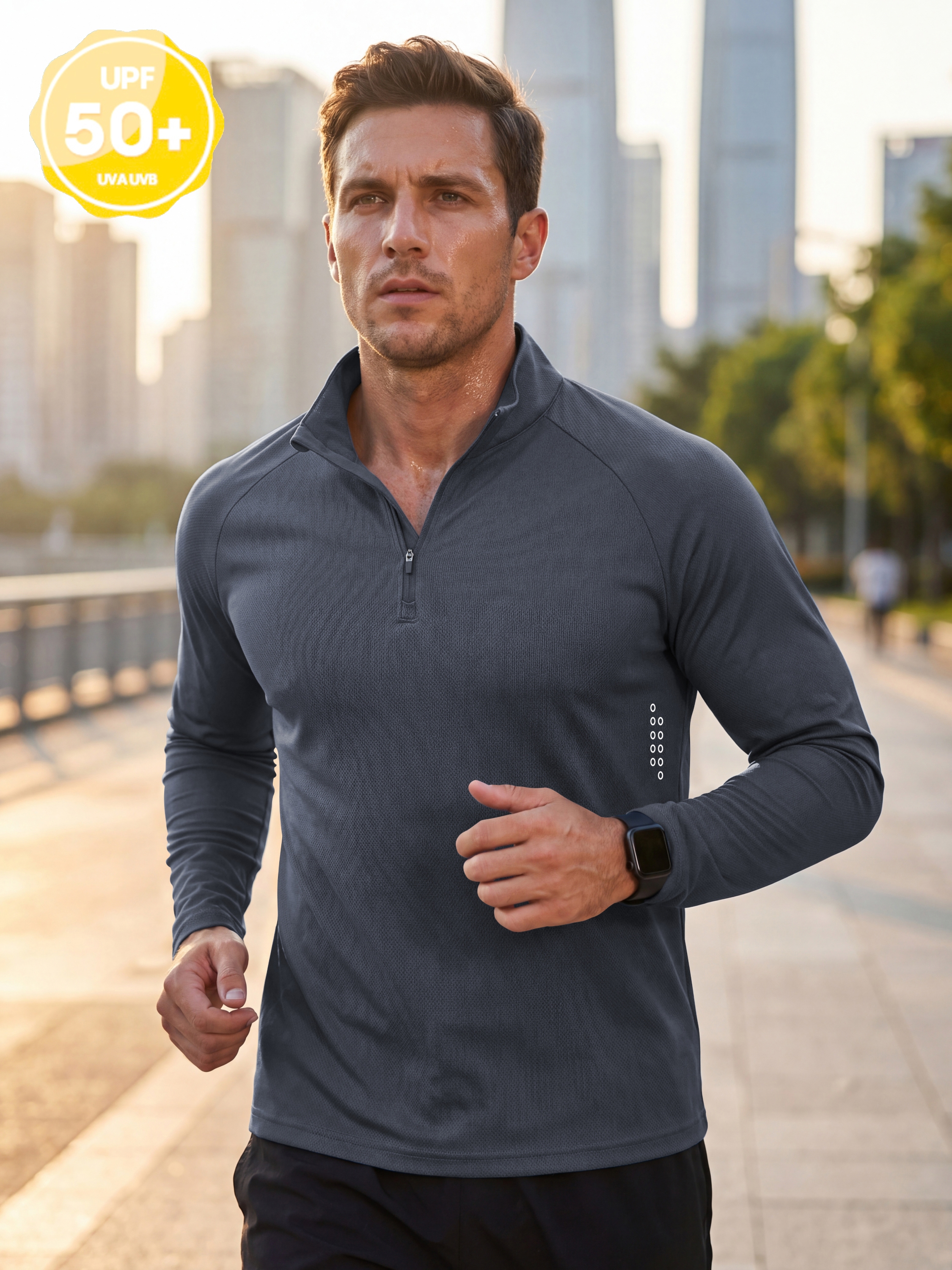 Sudadera con cremallera de cuarto para hombre, manga larga, secado rápido, para correr, golf, gimnasio y uso casual 4