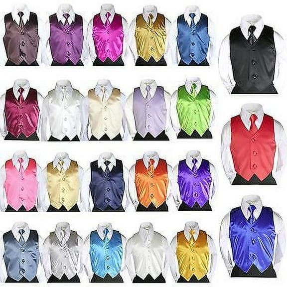 2pc Set Satin Vest Necktie Baby Toddler Kid Teen Formal Boy Suit 23 Color 5-20