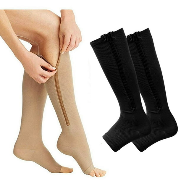 2 pares de calcetines con cremallera en las piernas mangas de pantorrilla sin dedos para correr