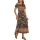 thumbnail image 4 of Vestido Boho de Mujer Inspire Chic con Mangas Cortas Abullonadas, Off-Shoulder, Floral, Smocked, Maxi, Color Negro, Talla S, 4 of 6
