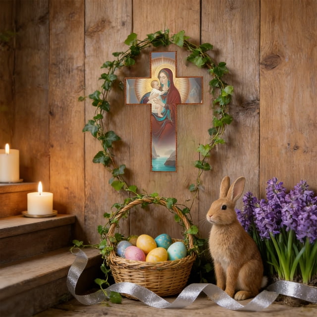 Fwttom Décorations de Pâques Art Mural en Bois pour Décoration d'Entrée