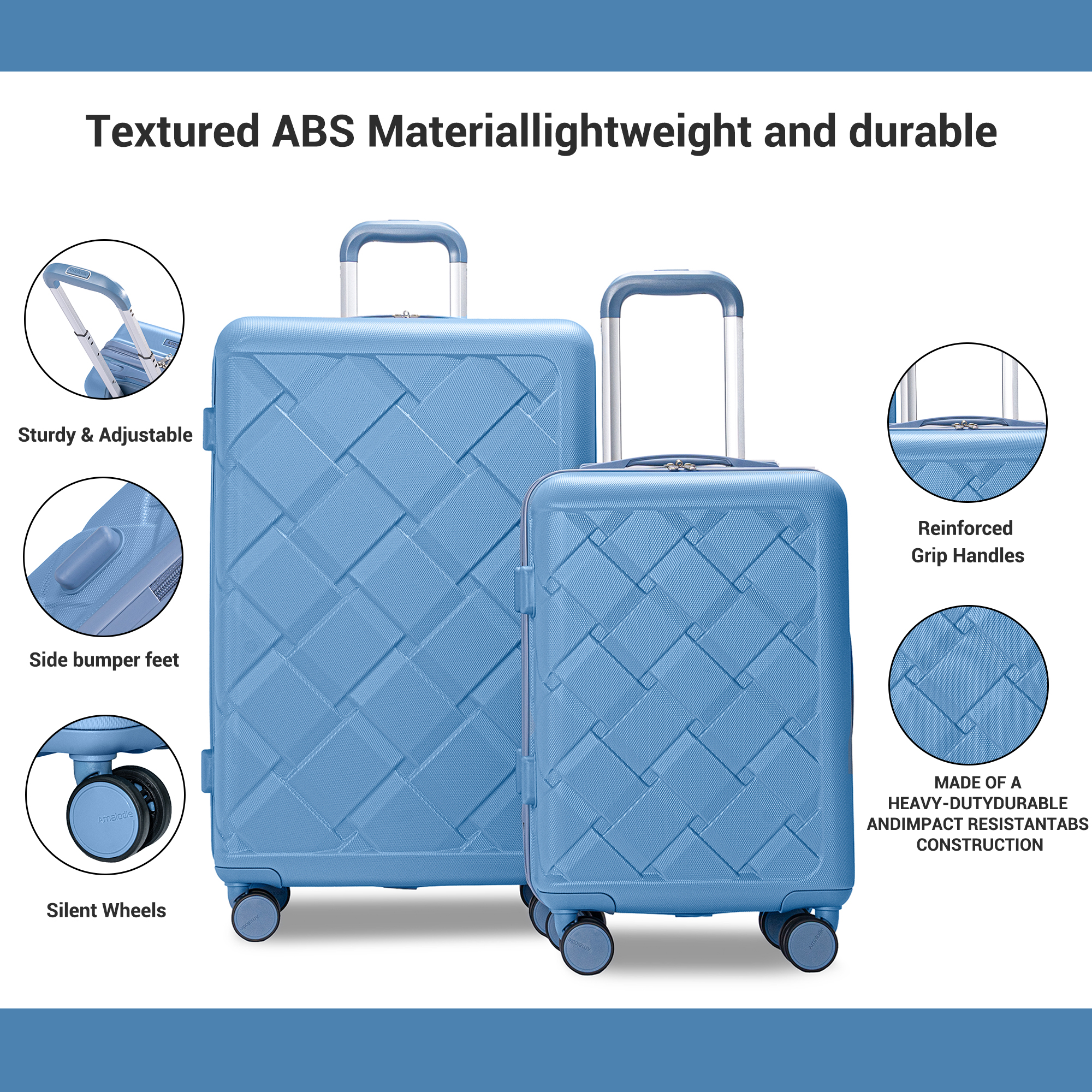 Luggage Sets Hardside 5 Piece Lightweight Hardshell Suitcase with Spinner Wheels and 3PCS Packing Cubes,(18"&26") Light Blue