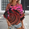 thumbnail image 3 of Beautiful Hand Drawn Floral Pattern Women's V-Neck Blouse With 3/4 Ruffled Bell Sleeves Casual Top Ladies Blouses, 3 of 7