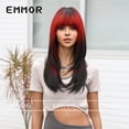 thumbnail image 2 of Cos Wig Cross-Border Women's Bangs Black Gradient Red Long Hair Slightly Curly Natural Layered Synthetic Wig, 2 of 5
