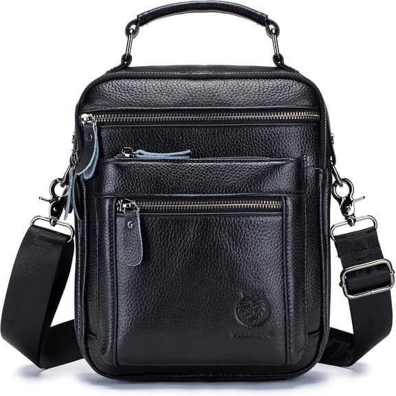 SCHLATUM Genuine Leather Men's Messenger Bag - High Capacity Crossbody Shoulder Bag for Work & Travel, Fits 10.5 inch iPad,Black