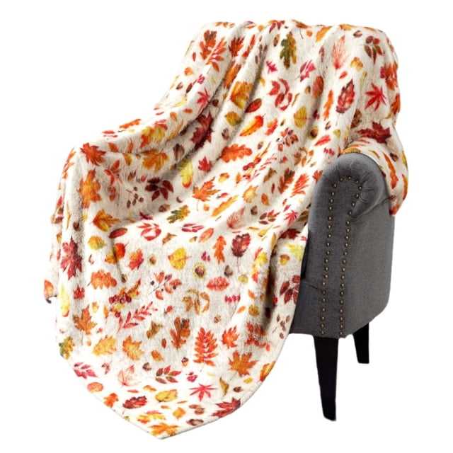 Manta de franela a cuadros con hojas de calabaza para sofá cama, manta suave y cálida para otoño, decoración otoñal, ambiente acogedor para el hogar, 60 x 50 pulgadas
