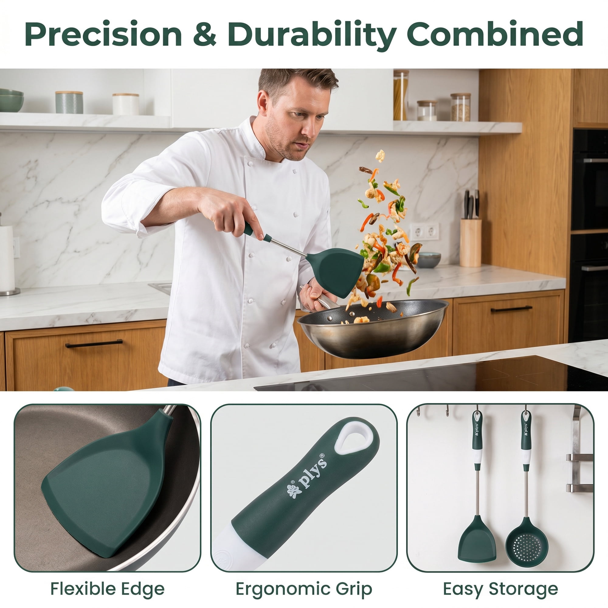 Unique Bargains Kitchen Utensil Set with Silicone Cooking Gadgets Green-Silver B 2pcs
