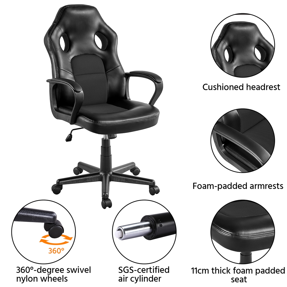 Alden Design Adjustable Swivel Artificial Leather Gaming Chair, Black - image 4 of 11