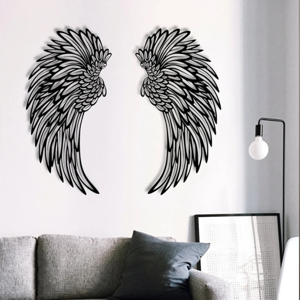 Angel Wings Wall Decoration - Retro Hanging Metal Angel Wings Wall Décor  with Night Lights for Home Office Bedroom Living Room Garden - Angel Wings