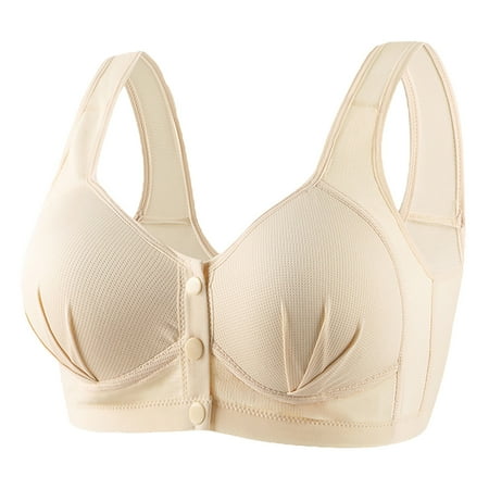 Gnurob Front Closure Bras for Women Gathering Plus Size Push Up Bra Thin Cup Wireless Bralette Full Coverage T-Shirt Bralettes Beauty Back Smoothing Brassiere Clearance Saving Beige 40