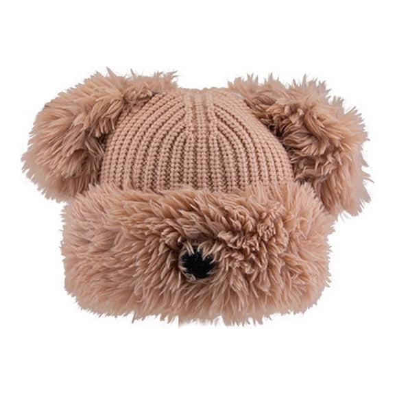 ZQUUVOU Winter Knitted Beanie Hat for Women Knitted Hats with Fuzzy Bear Ears Cute Outdoor Skin-Friendly Plush Warm Woolen Hat Coffee