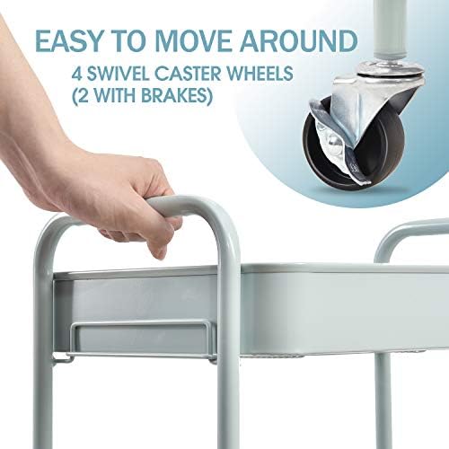 3-Tier Metal Rolling Cart with Wheels, Storage Utility Organizer Cart for Kitchen, Bathroom, Office, Baby Essentials & Makeup - Lockable Casters, Easy Assembly, Large Capacity, Green