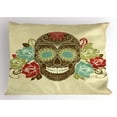 thumbnail image 1 of Sugar Skull Pillow Sham Skull and Roses Colorful Vintage Composition with Smiling Gothic Face Artistic, Decorative Standard Size Printed Pillowcase, 26 X 20 Inches, Multicolor, by Ambesonne, 1 of 2
