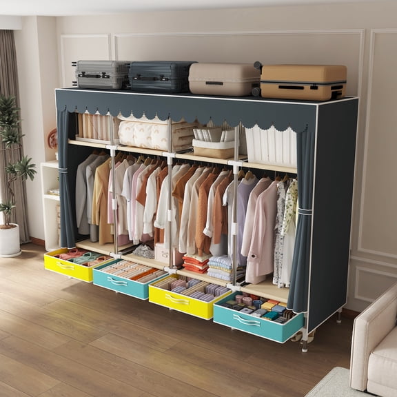 Portable Wardrobe with Drawers, Large Bedroom Suspension Storage Closet Portable Clothes Closet Wardrobe Storage Organizer ( Size:78.7* 17.7 * 66.9inch ).