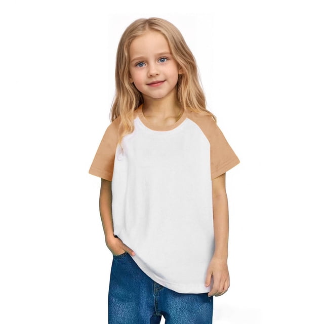 Zpanxa Chemises Filles Couleur Unie Manches Raglan Col Rond T-Shirt Manches Courtes Polyester Spandex 7 Ans
