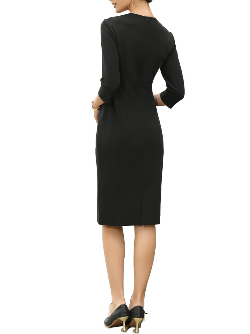 black midi work dress ZAPAKA Women Black Work Dress Sheath Cut Out Long Sleeves Semi-Formal Dress, Black / US6