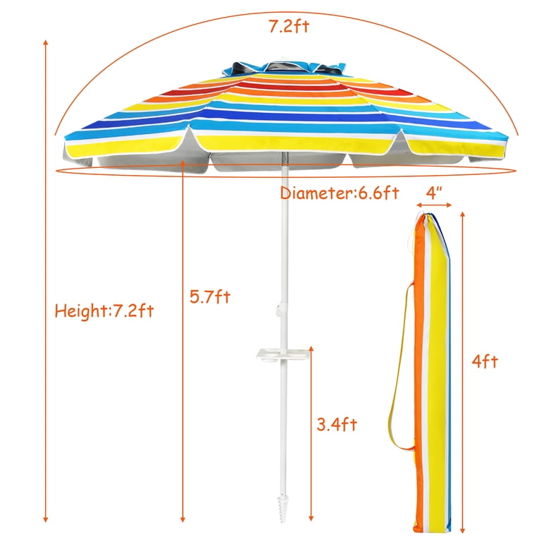 Costway 7.2 Ft Portable Beach Umbrella, Rainbow photo 3