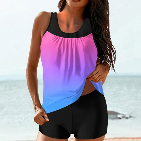Maqroz Women s Tankini Suits 2025 Tummy Control Swimsuit Two Piece Graphic Bathing Suit Tank Top with High Waisted Boyshorts 1 Piece Swimsuits for Women Swimming Suits Plus Size On Clearance