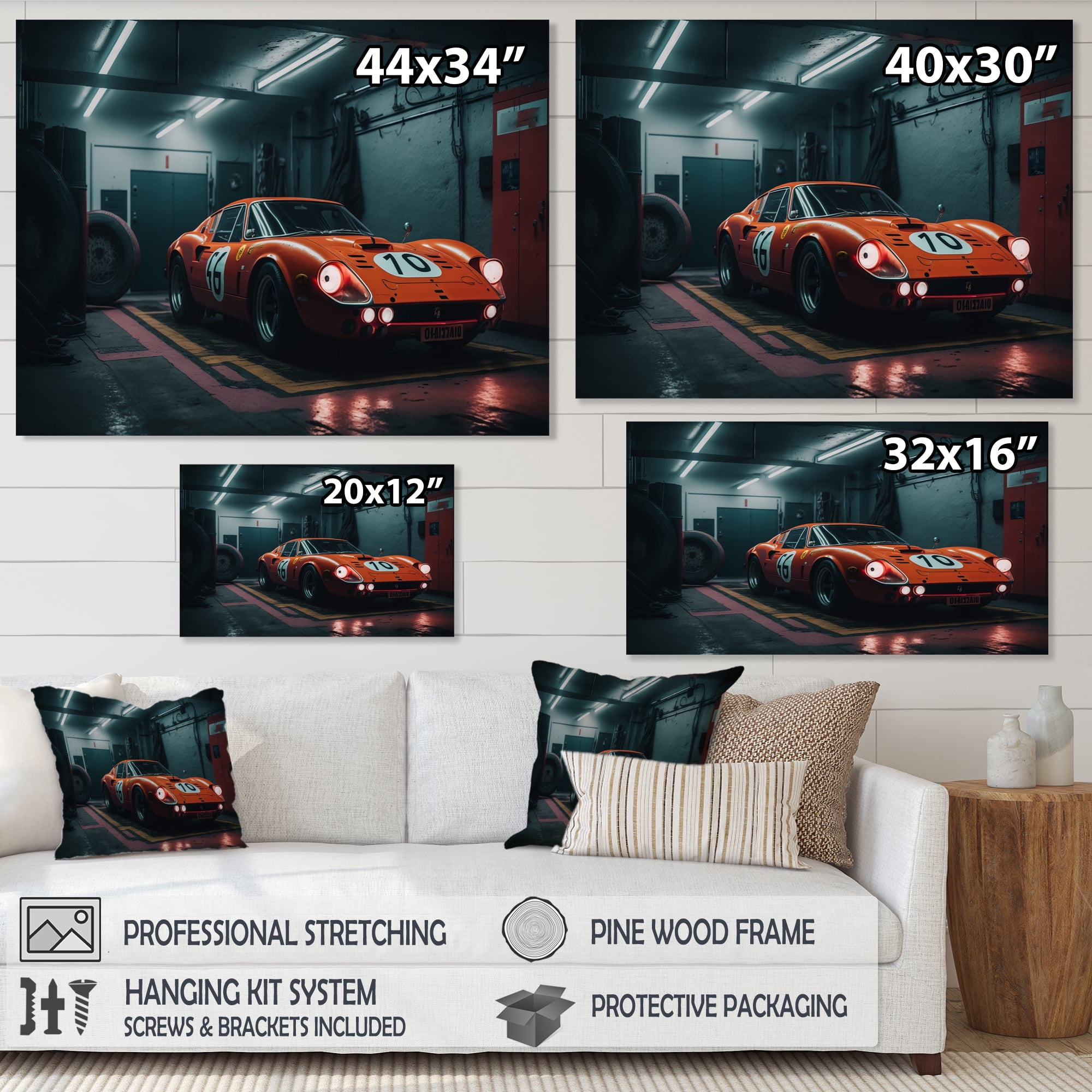 Designart Orange Exotic Car Photography Canvas Wall Art