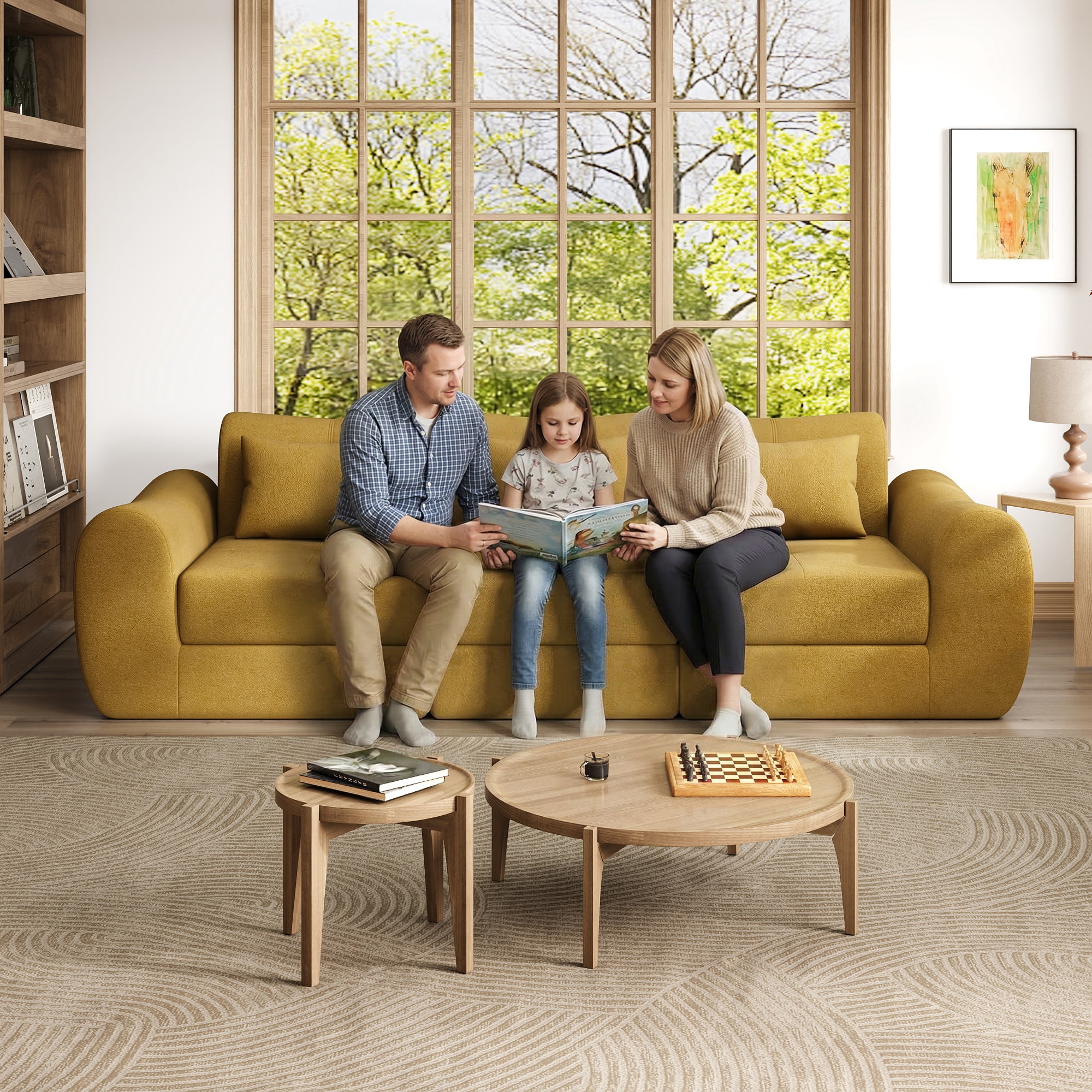 102" Cloud Sofa, 4-in-1 Folding Sofa Bed, Floor-Standing Boneless Couch, Futon Sofa Bed for Living Room, Modular Cloud Sectional Couch with Deep Seat for Living Room(Yellow)