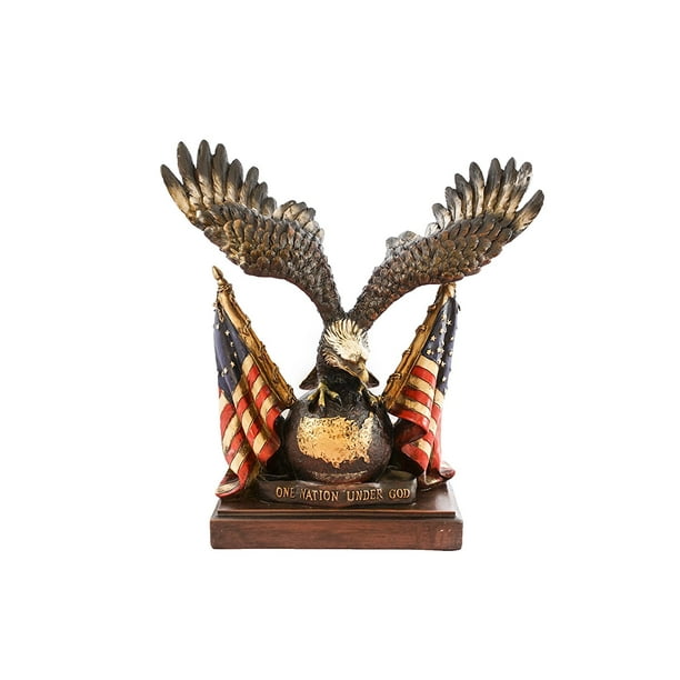 Bald Headed Eagle Statue with American Flag Perched Upon the Globe One