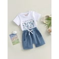 thumbnail image 3 of Bagilaanoe 2pcs Toddler Baby Boy Short Pants Set Letter Print Short Sleeves T-Shirts Tops + Shorts 6M 12M 18M 24M 3T Kids Casual Summer Outfits, 3 of 8
