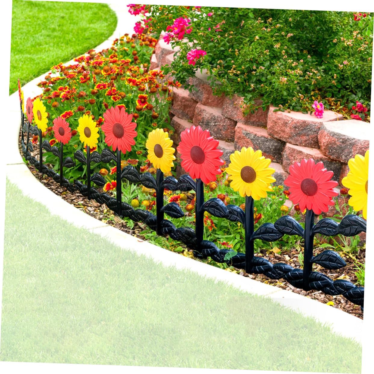 QIANJIA Sunflower Garden Fence Decoration Reusable Patio Border Edging for Lawn Flower Beds Easy to Install Portable Decorative Fence Panel for Outdoor Spaces