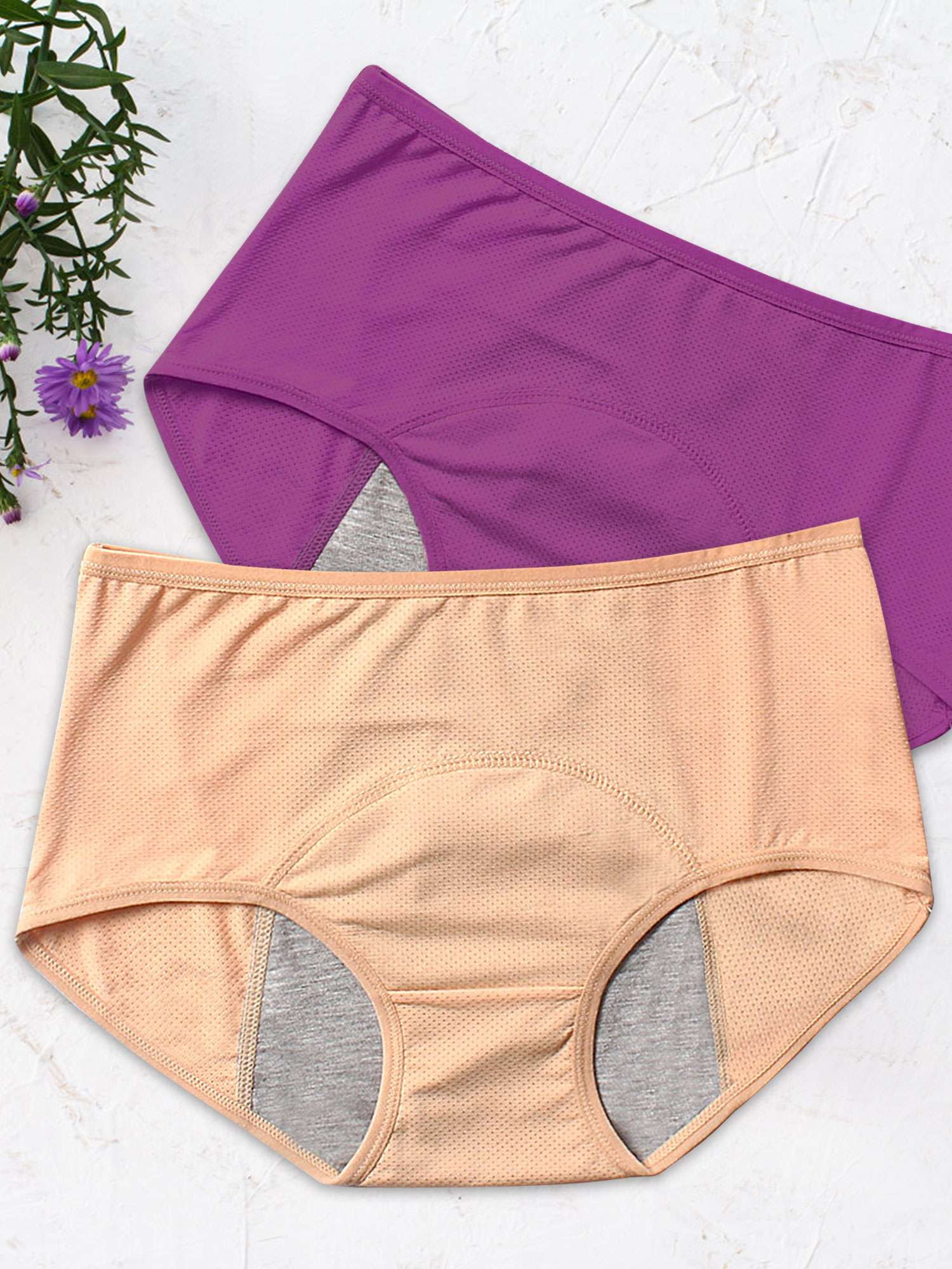 PULLIMORE 4 Pack Period Underwear for Women Mid Waist Leakproof Unides Soft  Comfortable Panties Menstrual Brief (Apricot,S)