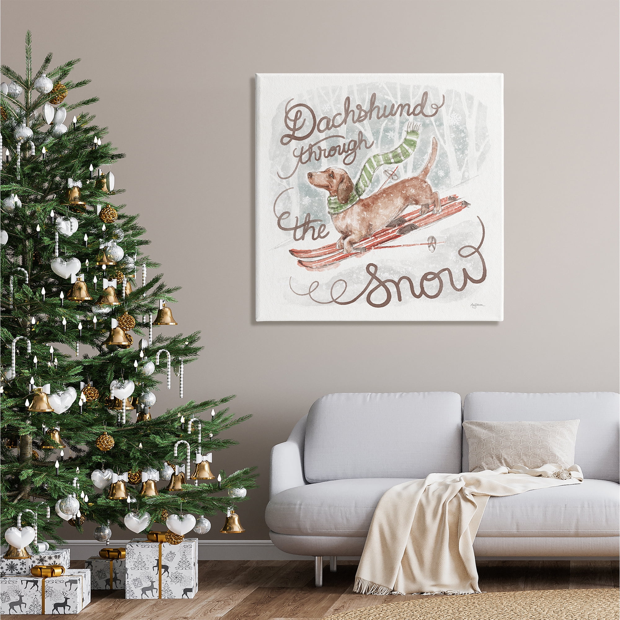 Stupell Industries Dachshund Through Snow Holiday Painting Gallery Wrapped Canvas Art Print Wall Art, 36 x 36
