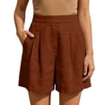 thumbnail image 2 of Bloomae Bermuda Shorts for Women Lightweight Dressy High Waisted Linen Casual Pleated Wide Leg Summer Beach Vacation Short Pants with Elastic Waist Brown M, 2 of 10