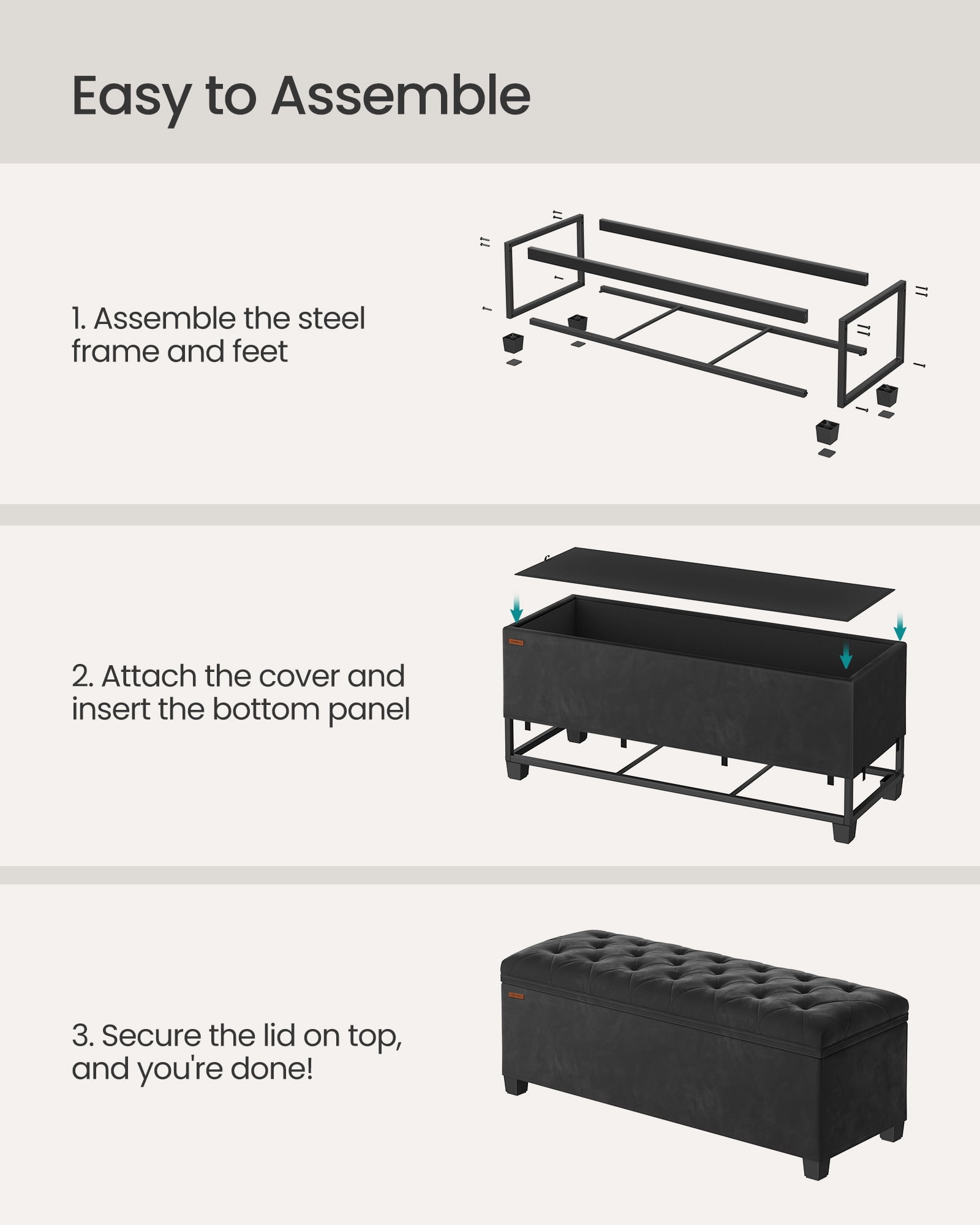 SONGMICS 43" Storage Ottoman Bench Foot Rest with Legs End of Bed Bench Storage Chest Load up to 660 lb for Living Room Bedroom Ink Black
