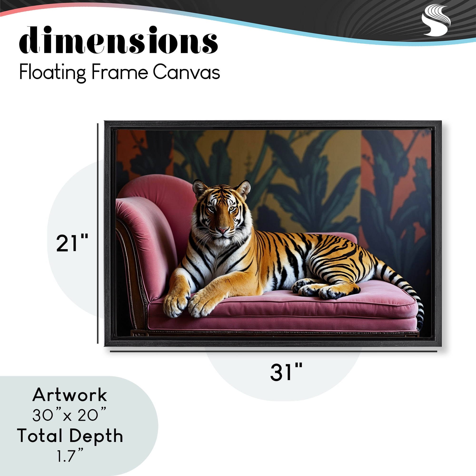 Exotic Tiger Lounging Black Framed Floater Canvas Wall Art, design by Lettered and Lined
