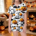 thumbnail image 2 of Gunia Toddler Girls Halloween Pajamas Pumpkin Graphic Button Up Short Sleeve Ghost Printed Pajamas Top With Elastic Waist Shorts 2 Piece For Kids Pjs Sleepwear White 2-3 Years, 2 of 4