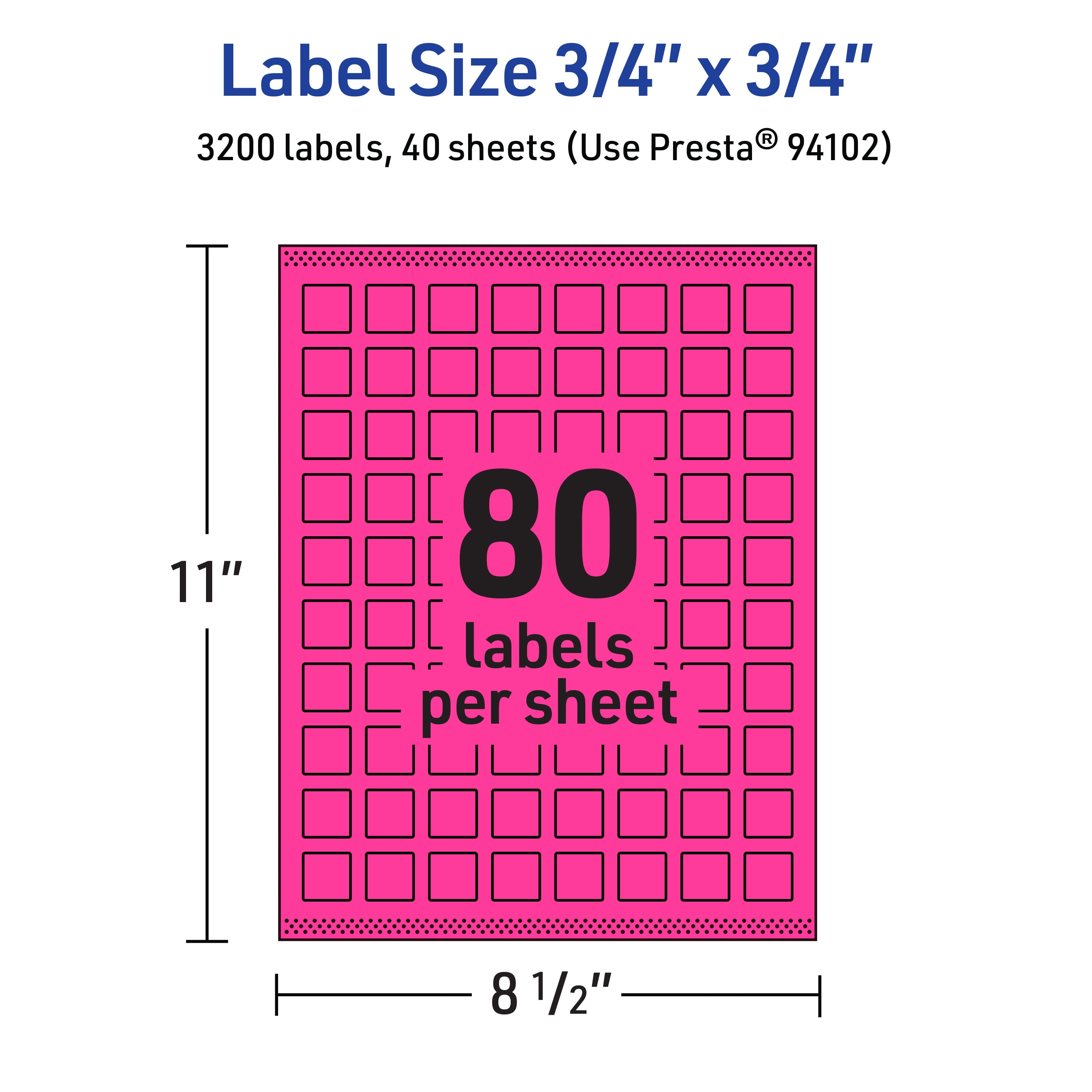 Avery Printable Square Labels, Neon Magenta, 0.75" x 0.75", 3,200ct