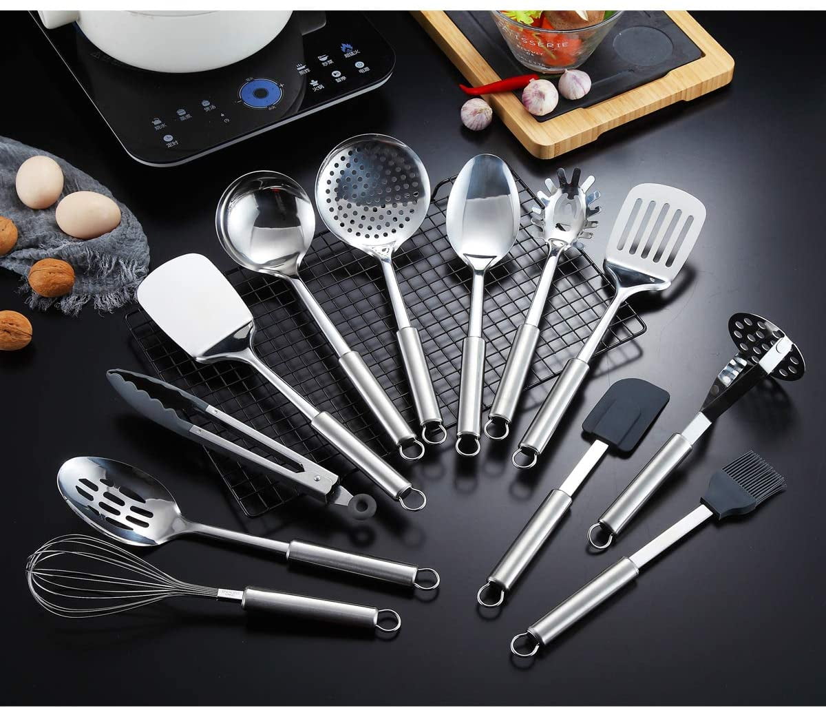 ReaNea Cooking Utensils Set 8 Piece, Stainless Steel Kitchen Utensils Set  with Utensil Holder, Kitchen Tool Set and Caddy