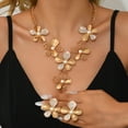thumbnail image 3 of AEXTO Floral Statement Necklace & Matching Earrings with Rhinestone Accents, Elegant Accessories for Women, Perfect for Weddings, Parties & Special Occasions Jewelry Sets for Women, 3 of 12