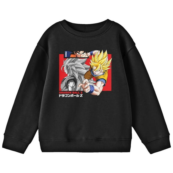 Dragon Ball Z Super Saiyan Goku Crew Neck Long Sleeve Youth Black Sweatshirt-Medium