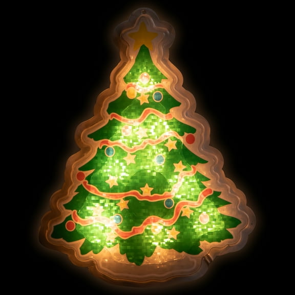 Northlight Lighted Holographic Christmas Tree Window Silhouette - 12.5" - Clear Lights