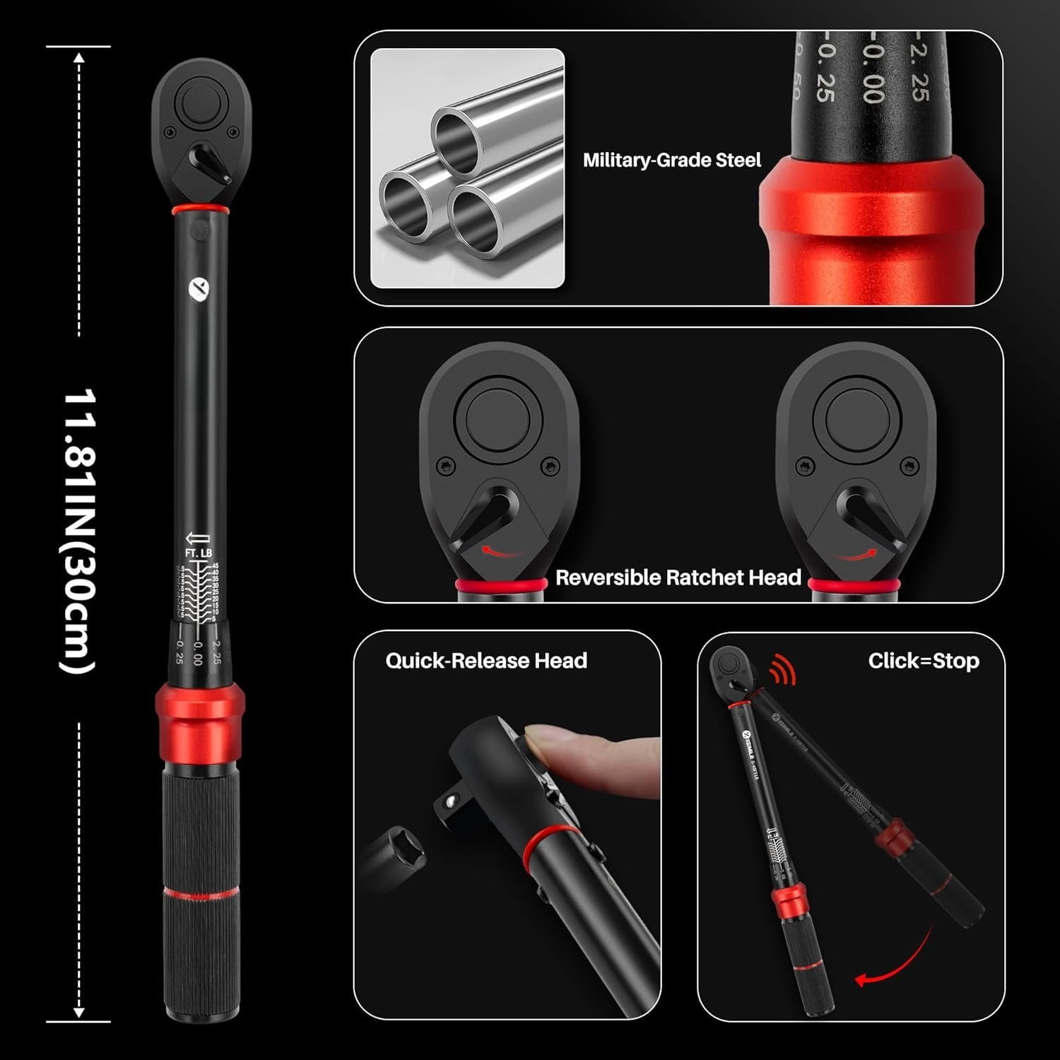 3/8-Inch Drive Click Torque Wrench - 5-45 Ft-Lb/6.8-61Nm, Dual-Direction Adjustable 72  Click Torque Wrench with Dual Range Scales, High 3% Precision for ,  and  Repair