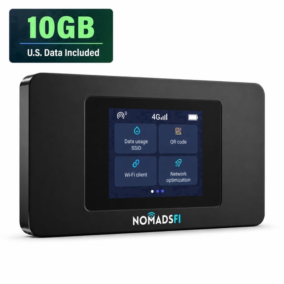NomadsFi PocketFi X LTE Portable WiFi Hotspot with 10GB US Data, Dual-Modem Qualcomm Touchscreen Travel Hotspot(Black)