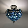 thumbnail image 2 of Tiffany Ceiling Lights Fixture Blue Stained Glass Dragonfly LED Bulbs Included for Living Room Bedroom Kitchen 12”W*12”D*12”H, 2 of 7