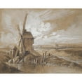 thumbnail image 2 of Hubert Clerget 14x12 Gold Ornate Wood Frame and Double Matted Museum Art Print Titled - Windmills in a Landscape, 2 of 4