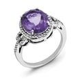 thumbnail image 1 of Sterling Silver Rhodium Oval Checker-Cut Amethyst & Diamond Ring (Size 7) Made In Thailand qr3063am-7, 1 of 2