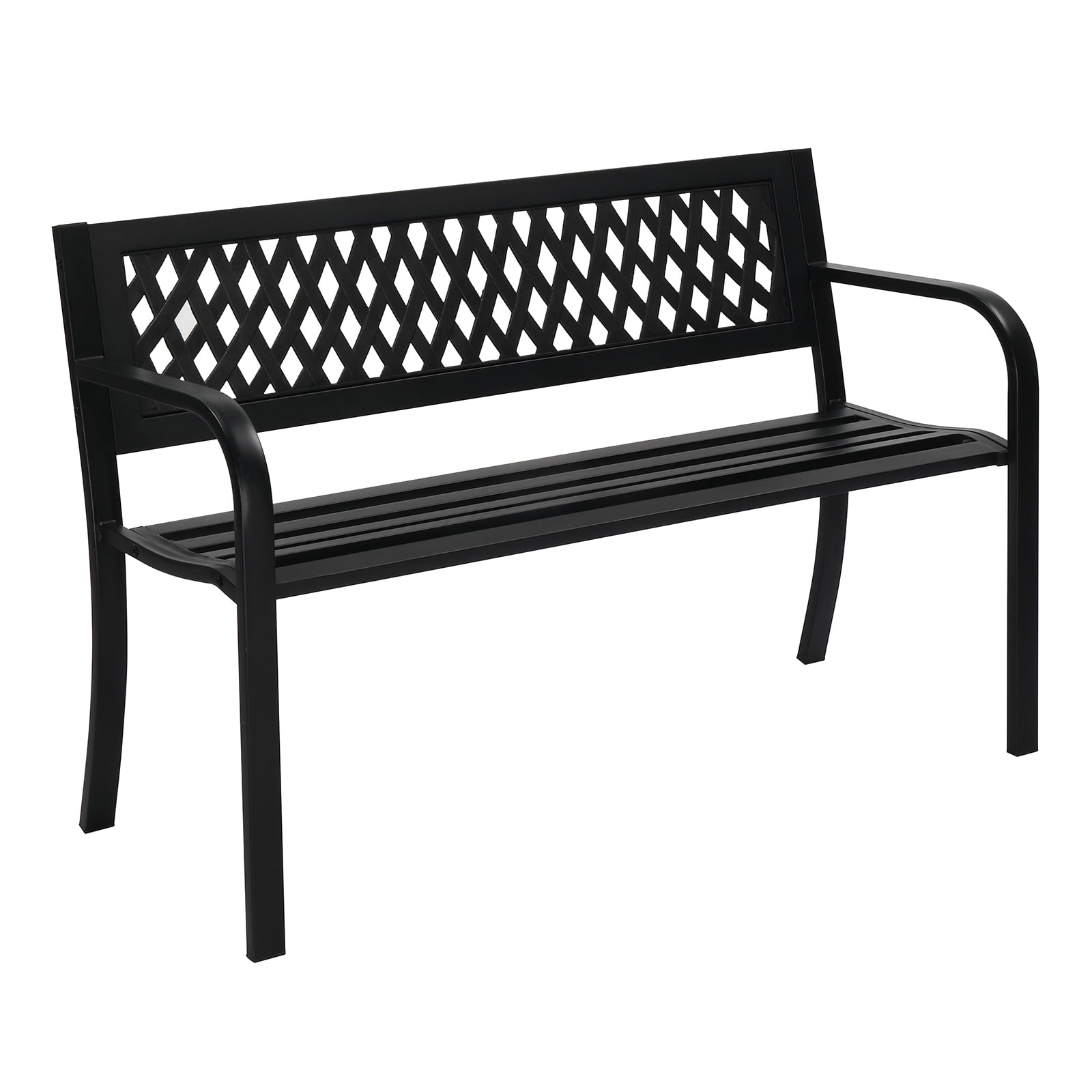 Iron Garden Bench, Modern Outdoor Lawn Bench with Backrest and Armrest