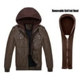 thumbnail image 5 of MANSDOUR Men's Faux Leather Jacket Casual Brown Zip-up Motorcycle Jacket with Removable Hood Brown-XXL, 5 of 8