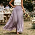 thumbnail image 6 of Lnmiateer Women Smocked High Waist Maxi Skirt Side Drawstring Flowy Pleated A-Line Long Skirt Elegant Wedding Guest Beach Vacation Casual Bottoms, 6 of 7